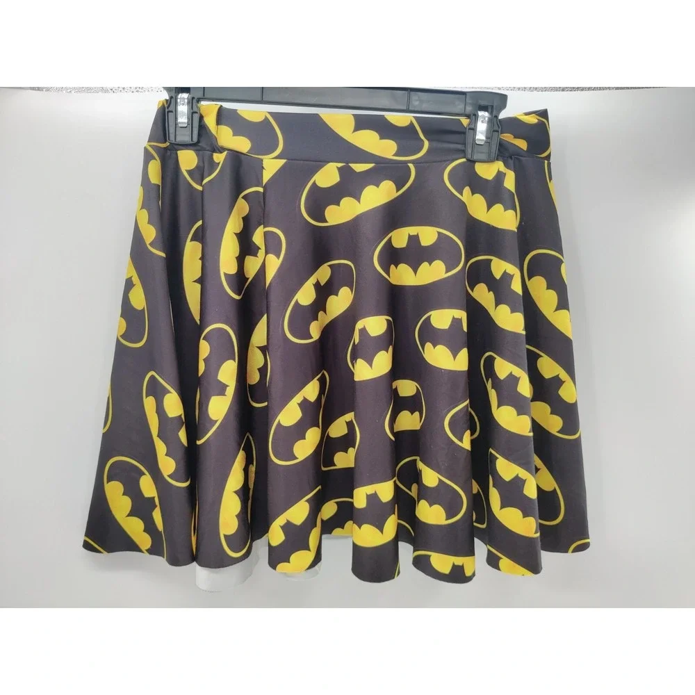 Womens Batman Logo Skater‎ Skirt Black Yellow Graphic Print Flare Mini